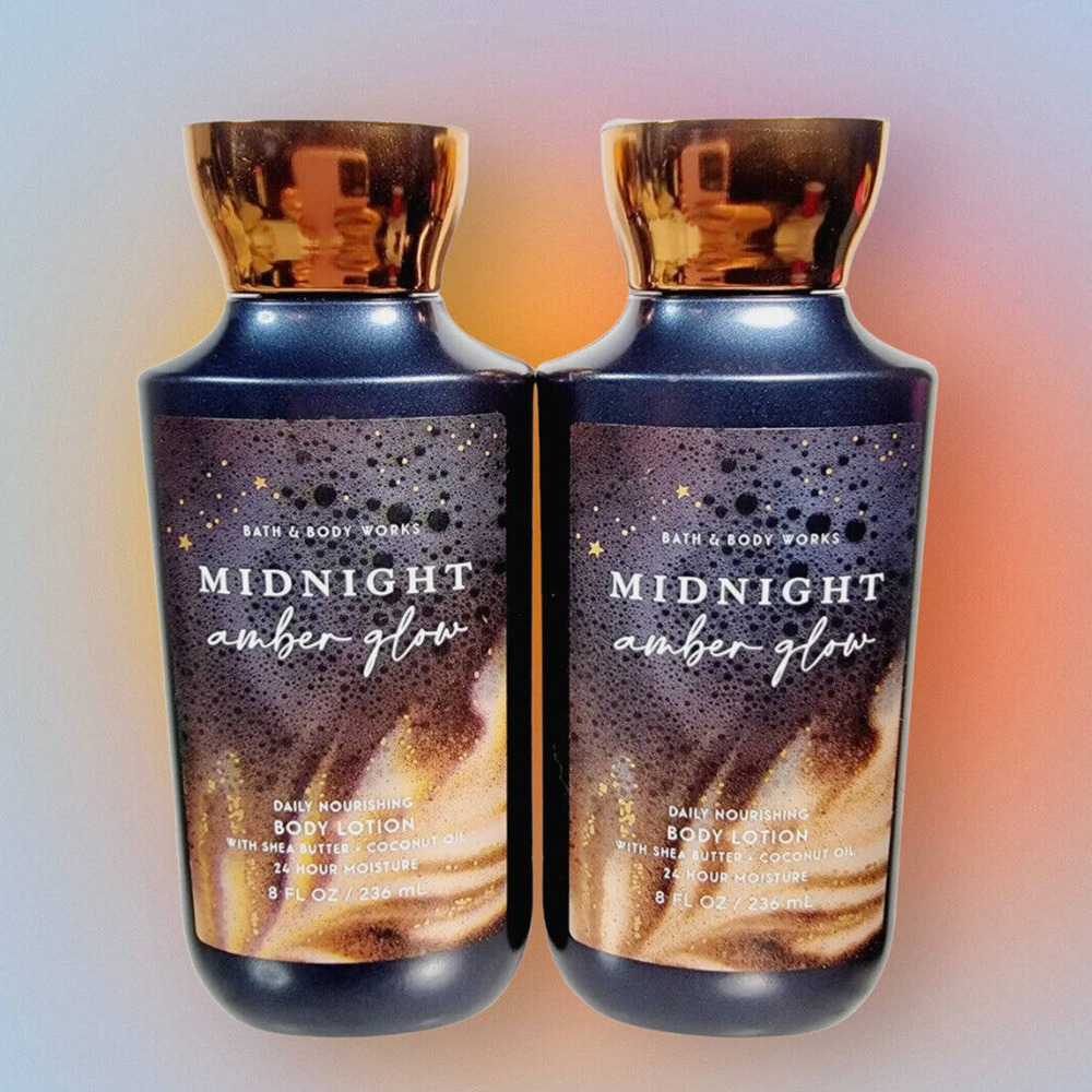 Bath & Body Works Midnight Amber Glow 24hr Moisture Body Lotion 8oz Each NEW (2)
